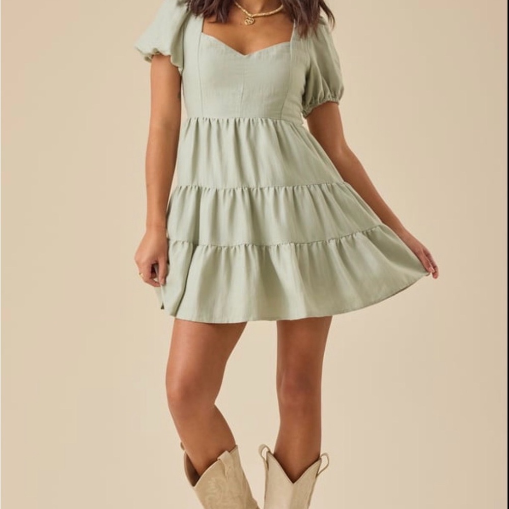 Altar'd State Light Green Tiered Mini Dress